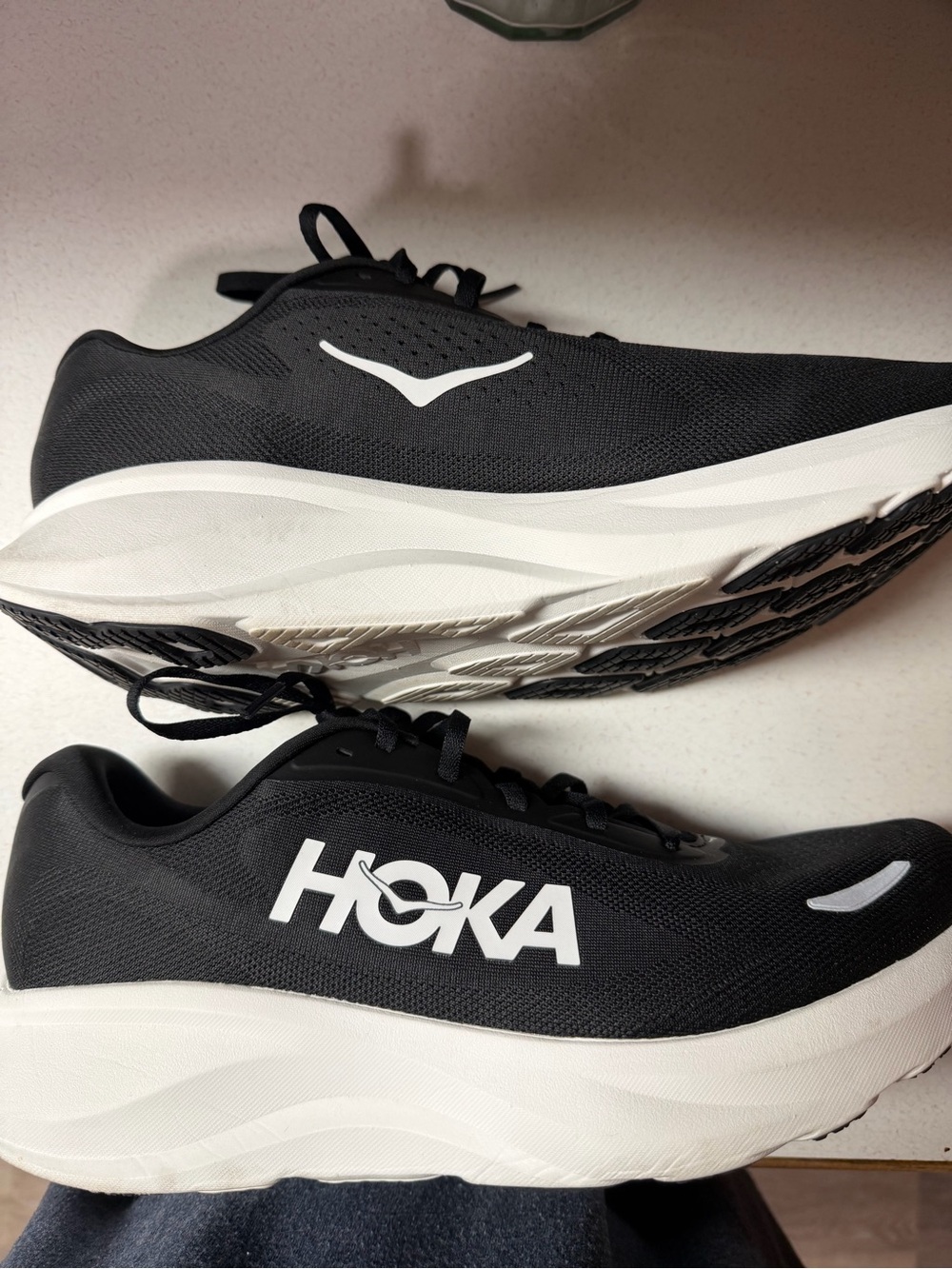 Hoka Men's Black and White Running Sneakers